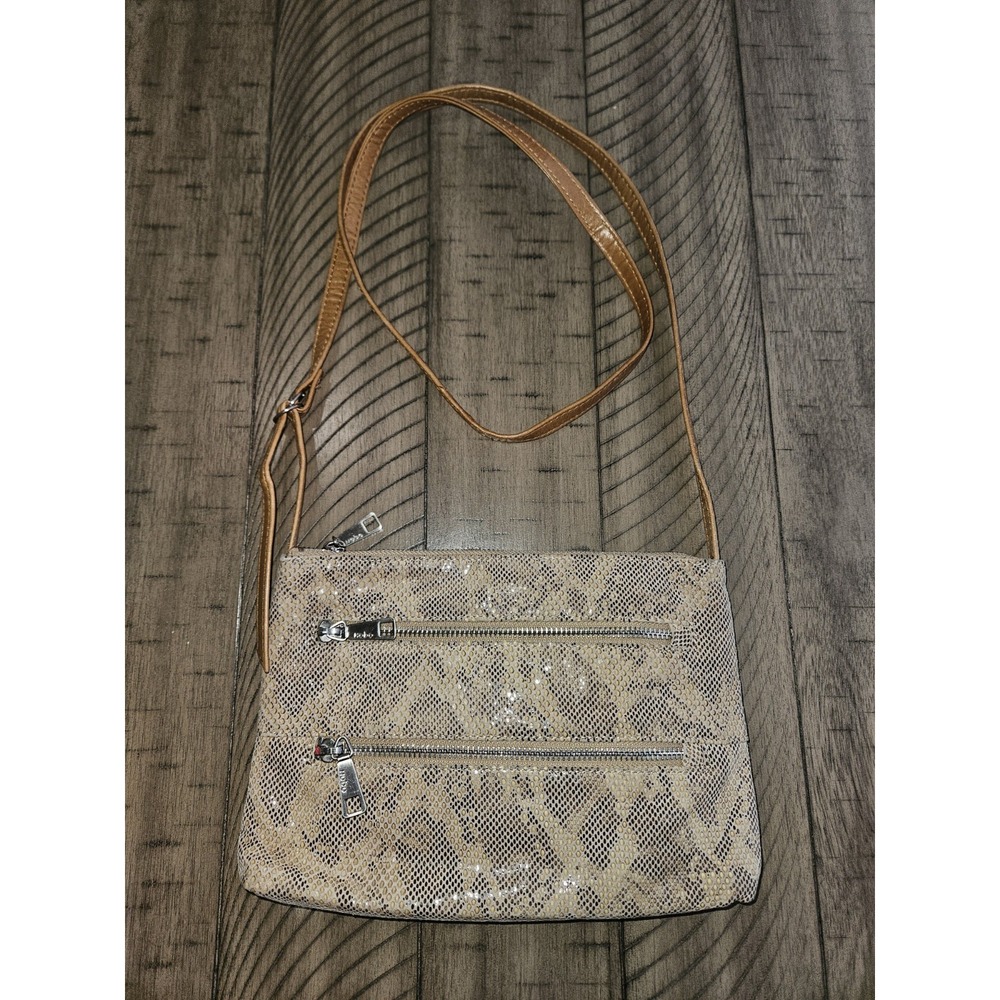 Hobo Bag Tan Neutral Mara Autumn Python Snakeskin Print Leather Cotton Boho Chic